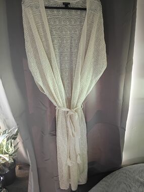 torrid Cream Crochet Tie-Waist Longline Cardigan